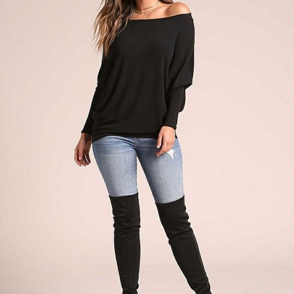 Textured Knit Dolman Blouse Black - Picture 4 of 14